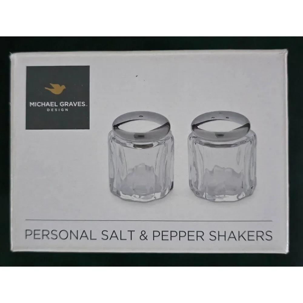 Michael Graves Design Personal Salt & Pepper Shakers Glass & Stainless Steel